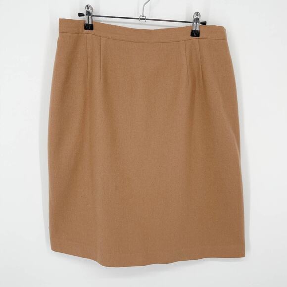 Michele VINTAGE 100% Wool Skirt Solid Lined Pencil Knee Length Tan Size 16 - Picture 1 of 9